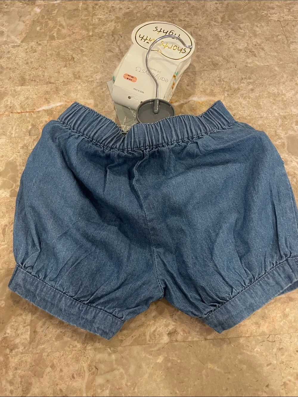 🔥 NWT🔥 Denim Blue Baby Shorts with Tights, Carters onesie and Okie Dokie pants